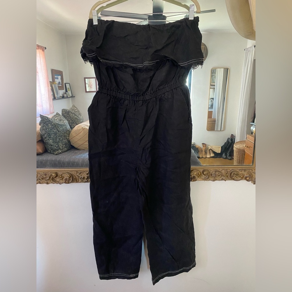 1 State black linen jumpsuit